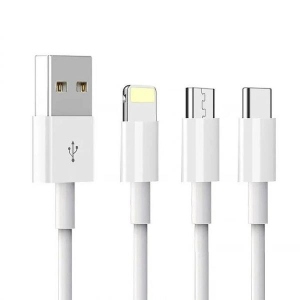 Кабель синхронізації даних Denmen D22E 3-В-1 Lightning / Micro USB / Type-C 2.4A 1m White (DM-D22E-WH)