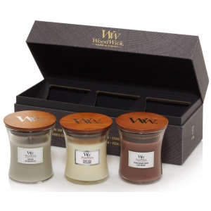 Набір свічок Woodwick mini Fireside, Stone Washed Suede, White Teak (1699068E)