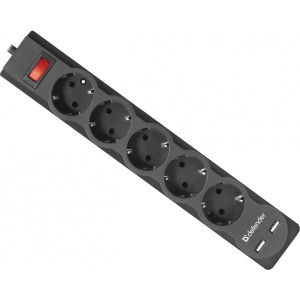 Мережевий фільтр Defender DFS 751 5 розеток 1.8 м 2xUSB Black (99751)