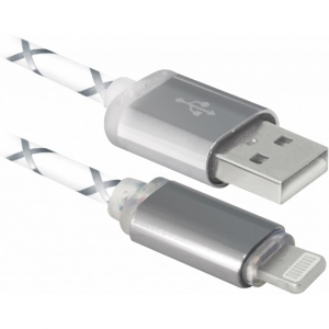 Кабель синхронізації даних Defender USB 2.0 AM to Lightning 1.0m ACH03-03LT Gray LED Backlight (87550)
