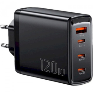 Мережевий зарядний пристрій Essager Extreme 120W GaN Phone Charger 3 Type C and 1 USB A EU Black (ECT3CA-JZB01-Z)