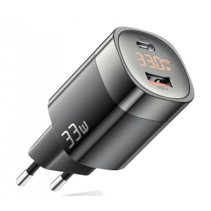 Мережевий зарядний пристрій Essager Lingyun 33W GaN Digital Display Travel Charger A+C EU Black (ECTCA-LYB01-Z)
