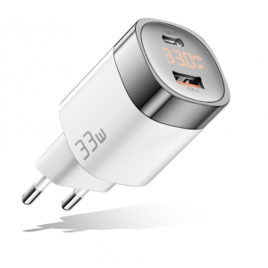 Мережевий зарядний пристрій Essager 33W GaN Digital Display Travel Charger A+C EU White (ECTCA-LYB02-Z)
