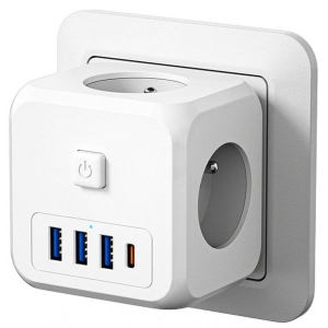 Мережевий зарядний пристрій Essager Magic Cube 7 in 1 Wall Socket 3 sockets 3 USB-A 1 Type-c (ECTAC-MFB02-Z)