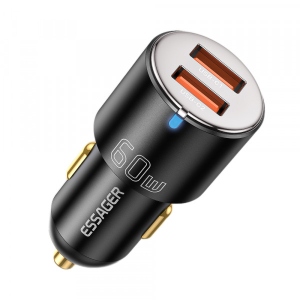 Автомобільний зарядний пристрій Essager City Dual USB-A Car Charger 60W Black (ECC2A-FF01)