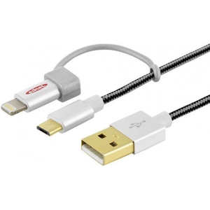 Кабель синхронізації даних Ednet USB 2.0 Lightning + microUSB 1m Black (31052)
