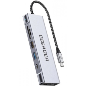 Хаб USB Essager QK The Universe 8 in 1 Laptop USB C HUB Grey (EHB08-QK0G-Z)