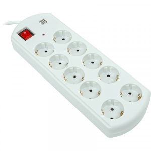Мережевий фільтр PowerPlant YS-N6065/5 (EX610556) 10 розеток, 5m, 2xUSB White