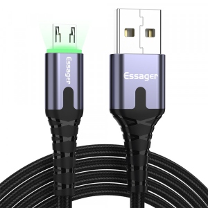 Кабель синхронізації даних Essager LED Light USB Charging & Data Micro 2.4A 1m Black (EXCM-XG0G)