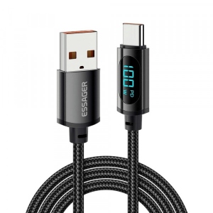 Кабель синхронізації даних Essager Enjoy LED Digital Display USB Charging 7A USB A to Type C 2m Black (EXCT-XYA01-P)