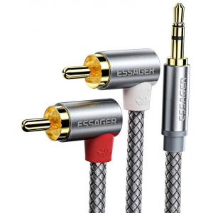 Кабель 3.5 мм -3.5 мм Essager Monster Elbow RCA Audio Cable Jack 3.5 to 2 RCA Cable 3.5mm  3.5mm Jack to 2RCA 5M (EYPWT-MYD0G-P)