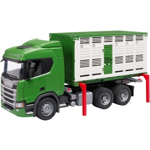 Наземна спецтехніка BRUDER Scania Super 560R для перевезення тварин з коровою (41002)