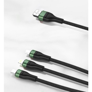 Кабель синхронізації даних Foneng X78 1.2M 3-in-1 (66W) USB - USB-C/microUSB/Lightning 1.2m Black (X78-CA-3-TIO)