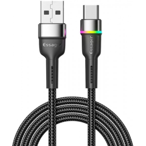 Кабель синхронізації даних Essager Colorful LED USB Cable Fast Charging 3A USB-A to Type C 1m Black (EXCT-XCD01)