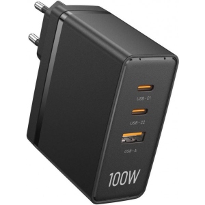 Мережевий зарядний пристрій Vention 3xUSB 100W GaN 2хUSB-C+USB-A Black (FEGB0-EU)