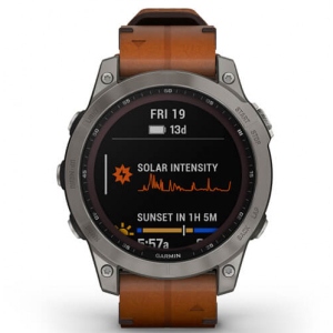 Смарт-годинник Garmin Fenix 7 Sapph Solar Titanium w/Chestnut Leather Band (010-02540-31)