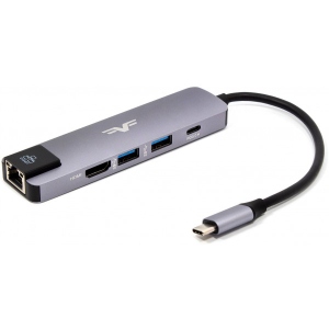 Хаб USB Frime 2*USB3.0, PD, HDMI, RJ45 Space Grey (FH-5in1.311HL)