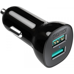 Автомобільний зарядний пристрій Choetech Автомобільний зарядний пристрій, 2 USB-A, 36Вт, QC, чорний
