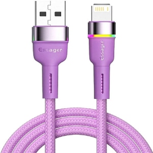 Кабель синхронізації даних Essager Colorful LED USB Cable Fast Charging 2.4A USB-A to Lightning 2m Purple (EXCL-XCDA05)