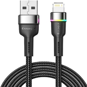 Кабель синхронізації даних Essager Colorful LED USB Cable Fast Charging 2.4A USB-A to Lightning 0.5m Black (EXCL-XCDB01)
