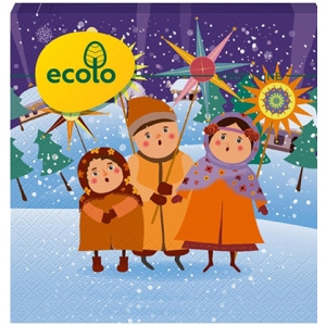 Серветки паперові Ecolo Колядники 33х33, 2шар, 16л купити