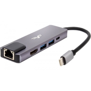 Хаб USB Frime USB3.0, USB2.0, PD, HDMI, RJ45 Space Grey (FH-5in1.201HL)