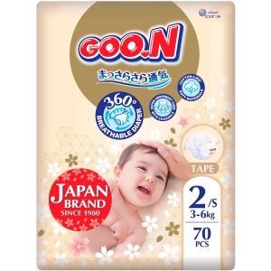 Одноразові підгузки Goo.N Premium Soft 3-6 кг 2(S) 70 шт. (F1010101-153)