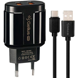 Мережевий зарядний пристрій Gelius Pro Avangard GP-HC06 2USB 2.4A + Cable Type-C Black