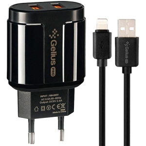 Мережевий зарядний пристрій Gelius Pro Avangard GP-HC06 2USB 2.4A + Cable iPhone X Black