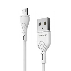 Кабель синхронізації даних Grand-X USB-microUSB 1m Fast Сharge White(PM-03W)