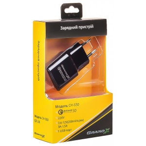 Мережевий зарядний пристрій Grand-X CH-550BM USB Black + кабель microUSB