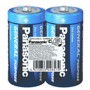 Батарейка тип D (R-20) Panasonic GENERAL PURPOSE R20 TRAY 2 ZINK-CARBON