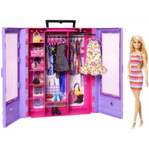 Меблі і будиночки для ляльки Barbie Бузкова шафа для одягу з лялькою  (HJL66)