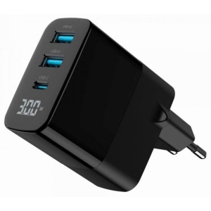 Мережевий зарядний пристрій Gembird 2хUSB-A (QC3.0 18W) + 1хType-C PD20W (TA-UC-PDQC30LCD-BK-02)