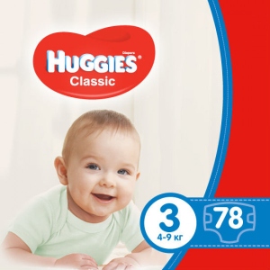 Одноразові підгузки Huggies Classic Розмір 3 (4-9 кг), 78 шт. (5029053543116)