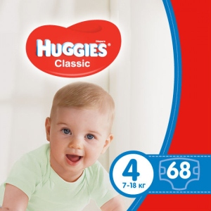 Одноразові підгузки Huggies Classic Розмір 4 (7-18 кг), 68 шт. (5029053543154)