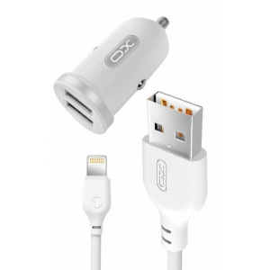 Автомобільний зарядний пристрій XO 2.1A/2 USB + lightning White (TZ08-L-WH)