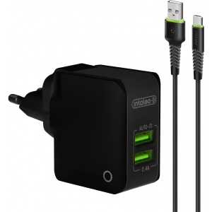 Мережевий зарядний пристрій Intaleo TCA242 (2USB2,4A) з кабелем Type-C (чорний) ціни