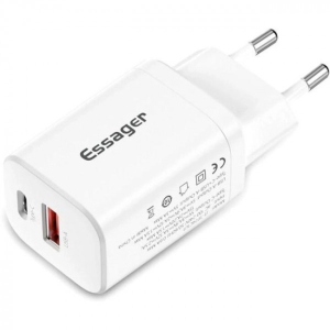 Мережевий зарядний пристрій Essager Journey PD+QC 30W Chager USB A+ Type-C EU White (ECTPQS-ZTB02)