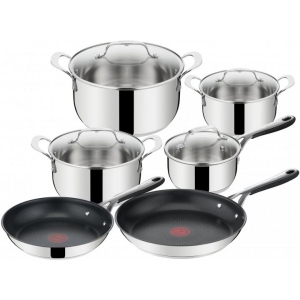 Набір посуду Tefal E314SA74 Jamie Oliver Kitchen Essential  10 пр (ківш 1,5 л,  кастр 1,5 л/ 3,0 л/ 5,3 л, сковороди 24 см/ 28 см )