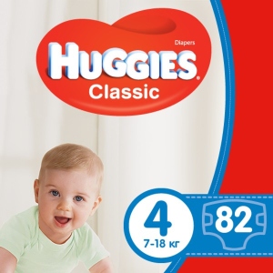 Одноразові підгузки Huggies Classic Розмір 4 (7-18 кг), Giga 82 шт. (5029053547299)
