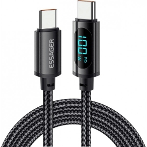 Кабель синхронізації даних Essager Enjoy LED Digital Display USB Charging Cable Type C to Type C 100W 2m Black (EXCTT1-XYA01-P)