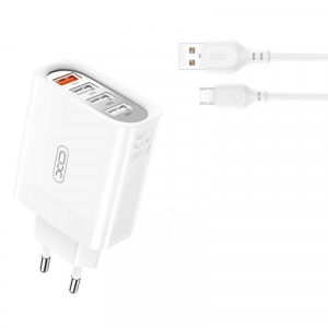 Мережевий зарядний пристрій XO QC 3.0 36W (18W/1USB + 2.4A/3 USB) + microUSB (L100-M-WH)