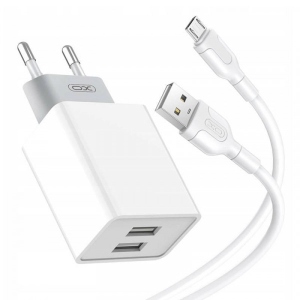Мережевий зарядний пристрій XO 2.4A/2USB + microUSB White (L65-M-WH)