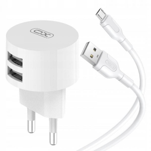 Мережевий зарядний пристрій XO 2.4A/2USB + microUSB White (L62-M-WH)
