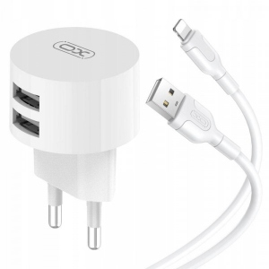 Мережевий зарядний пристрій XO 2.4A/2USB + lightning White (L62-L-WH)