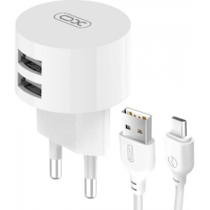 Мережевий зарядний пристрій XO 2.4A/2USB + Type-C White (L62-TC-WH)