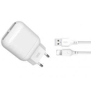 Мережевий зарядний пристрій XO 2.4A/2USB + lightning White (L78-L-WH)