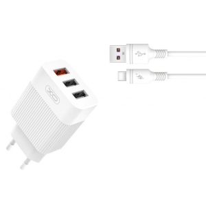 Мережевий зарядний пристрій XO QC 3.0 30W (18W/1USB + 2.4A/2 USB) + Type C White (L72-TC-WH)