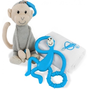 Прорізувач Matchstick Monkey 14 см Blue + пелюшка Muslin 70х70 см + м'яка іграшка 30 см (MM-TGP-002)